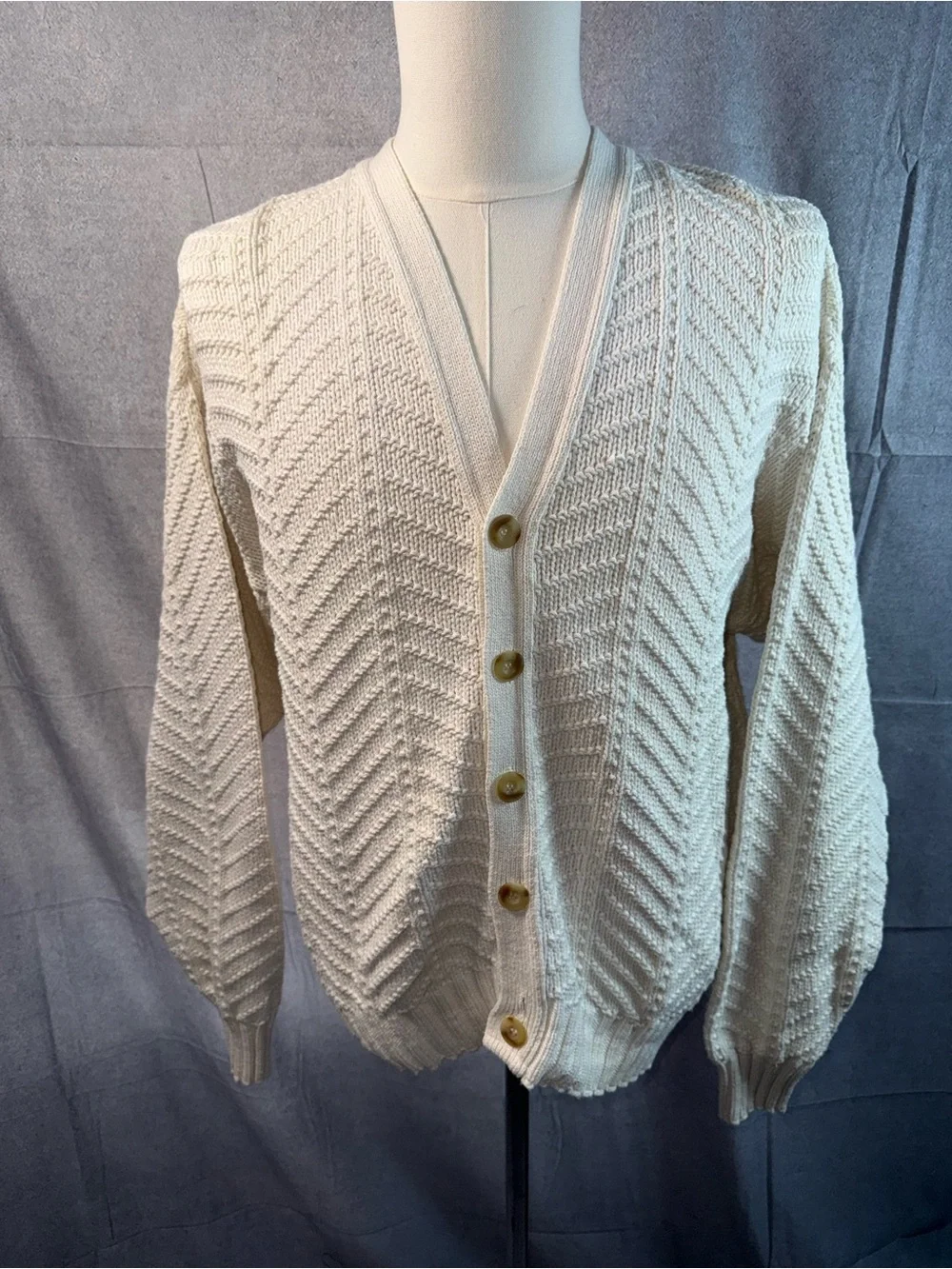 1880-Shenandoah Men's Cream V-Neck Button Front Cardigan Sweater